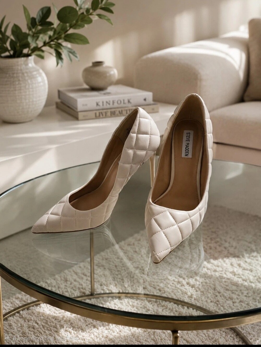 Steve Madden Quilted Pointed-Toe Pumps in Ivory